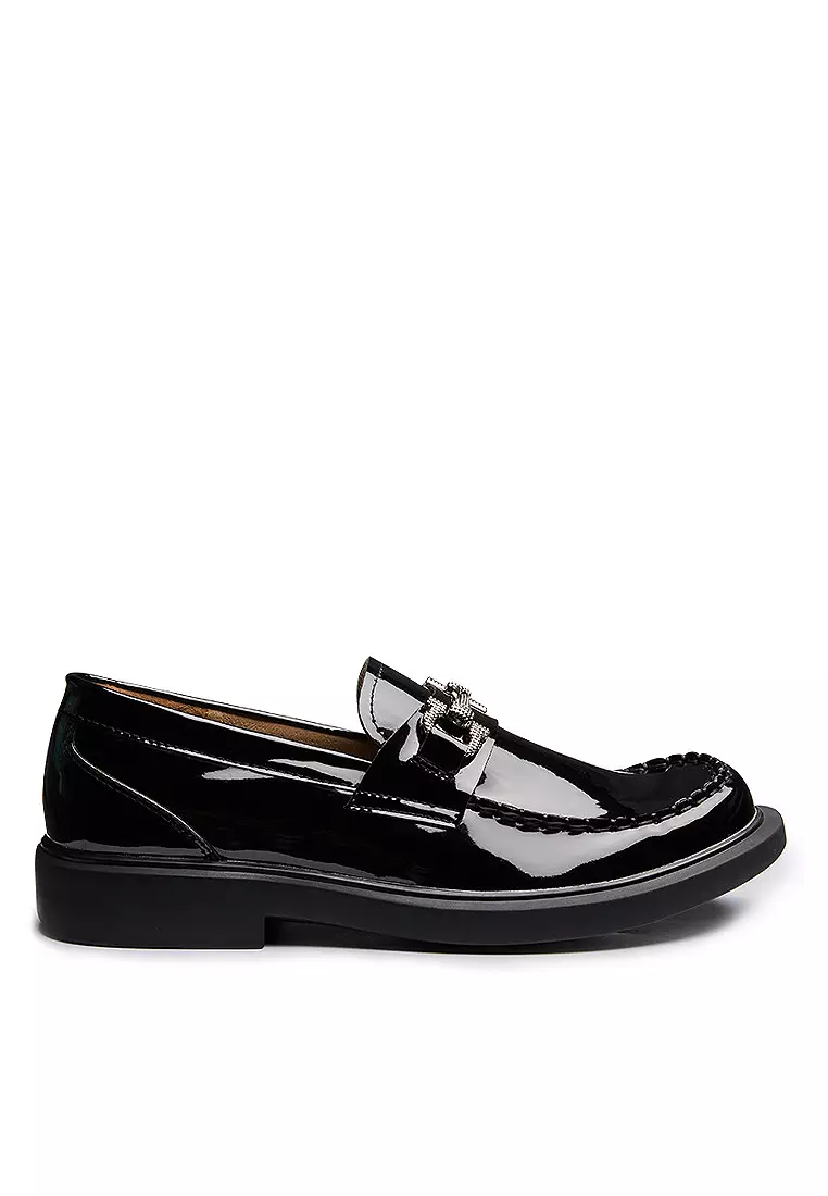 Mens black patent cheap leather loafers