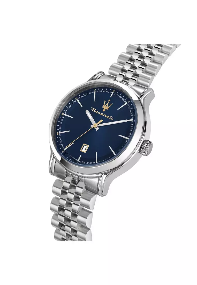 【2 Years Warranty】Maserati Epoca 42mm Blue Dial Silver Stainless Steel Men's Quartz Watch R8853118021 With Luminous Hands