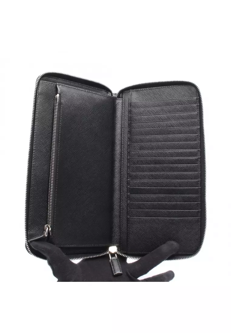 Pre-Loved Prada SAFFIANO 1 round zipper long wallet Saffiano leather black
