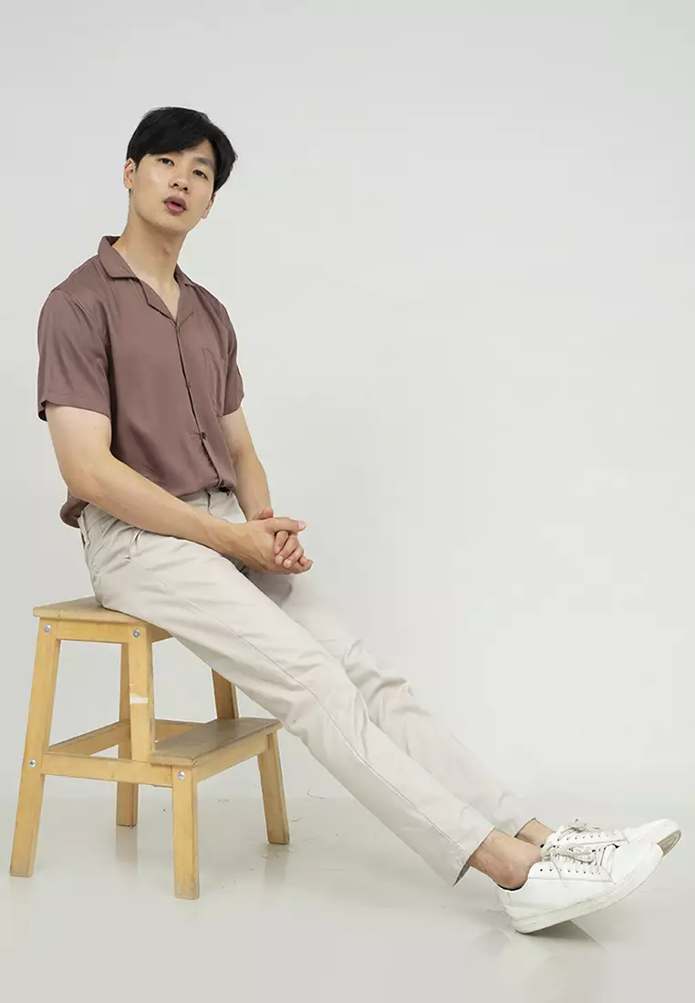 Kemeja bowling shirt pria lengan pendek mocca houseofcuff