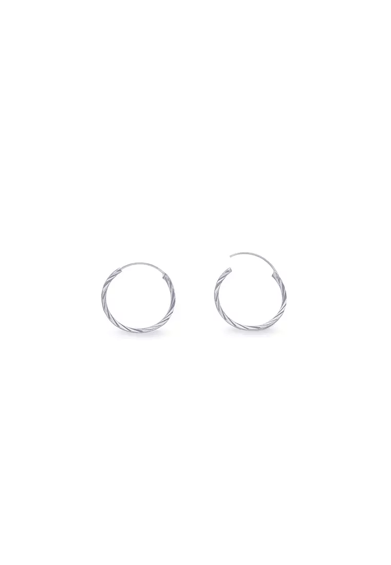 9K White Gold Round Earrings S77B (M Size)