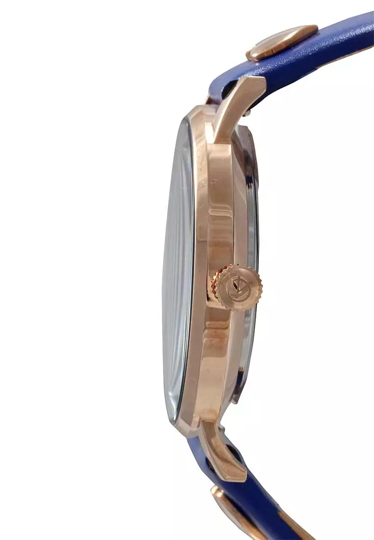 Alexandre Christie Jam Tangan Wanita - Blue Rosegold - Leather Strap - 2774 LDLRGBU