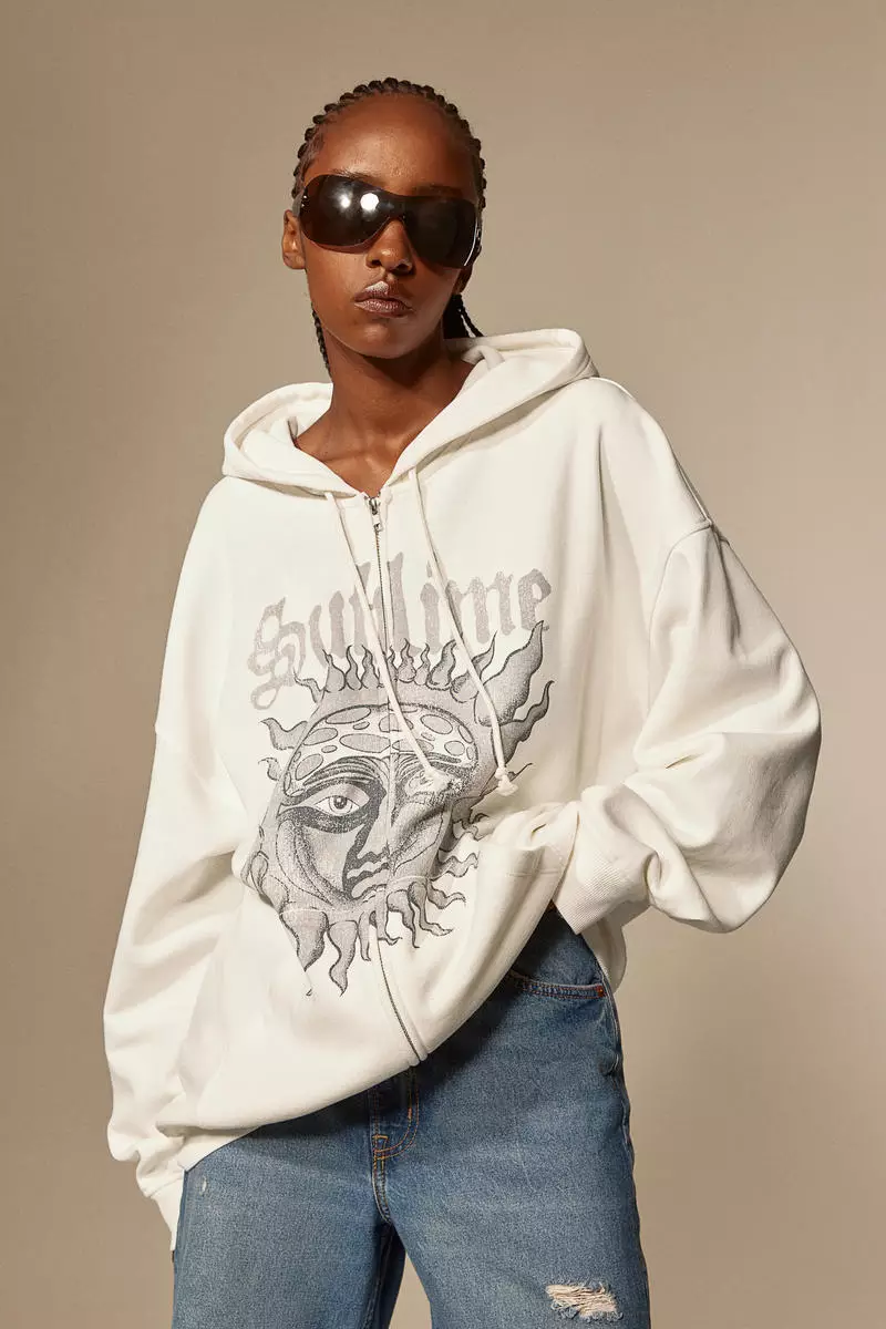 Buy H&M Oversized printed zip-through hoodie Online