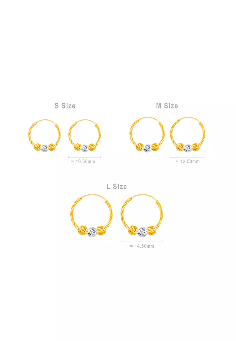 916/22K Gold Round Loop with Beads Earrings S67 (S Size)