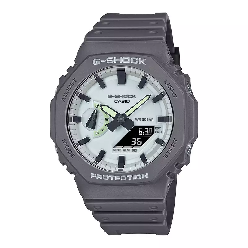 Jam Tangan Pria Casio G-Shock GA-2100HD-8ADR CasiOak Hidden Glow Series Digital Analog Luminous Dial Grey Resin Band