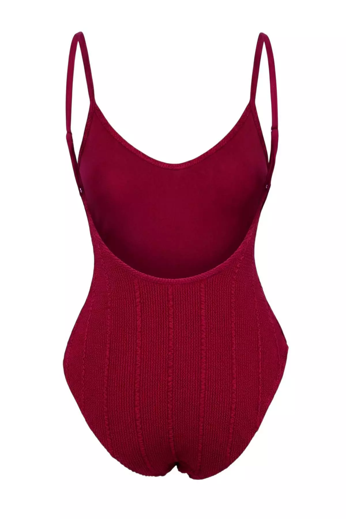 Burgundy Backless V-Neck Covered Regular Swimsuit Tbess24Ma113