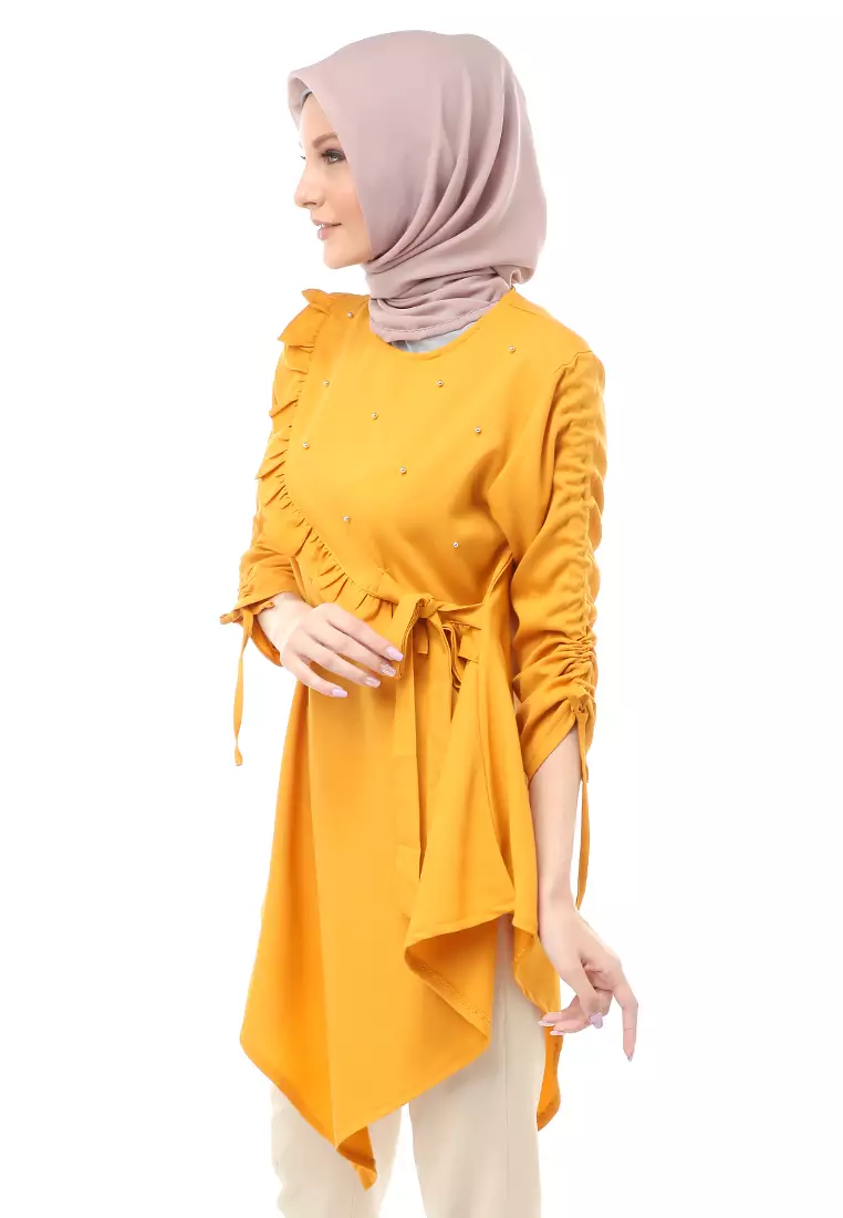 Ketrin Tunik Muslimah Atasan Wanita Polos Long Sleeve Regular Fit - Mustard