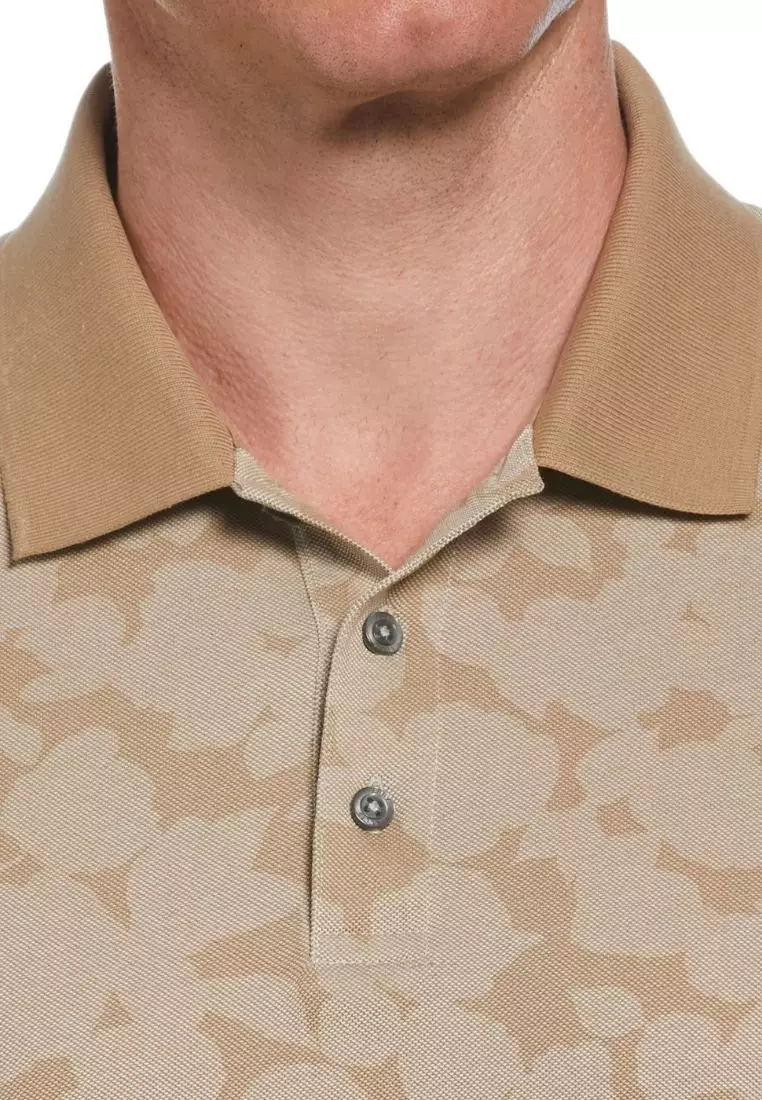 Bi-Color Pique Printed 3-Button Short Sleeve Polo Shirt