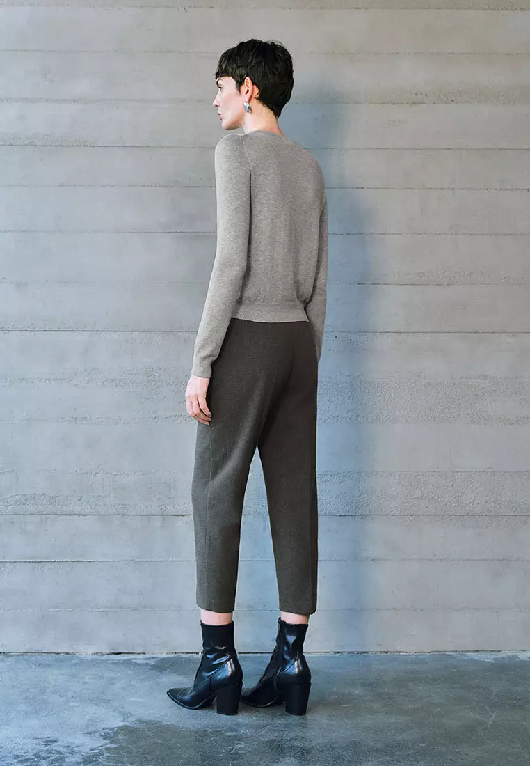 UR秋季新款女装简约气质通勤纯色绗缝线直筒裤UWM640007