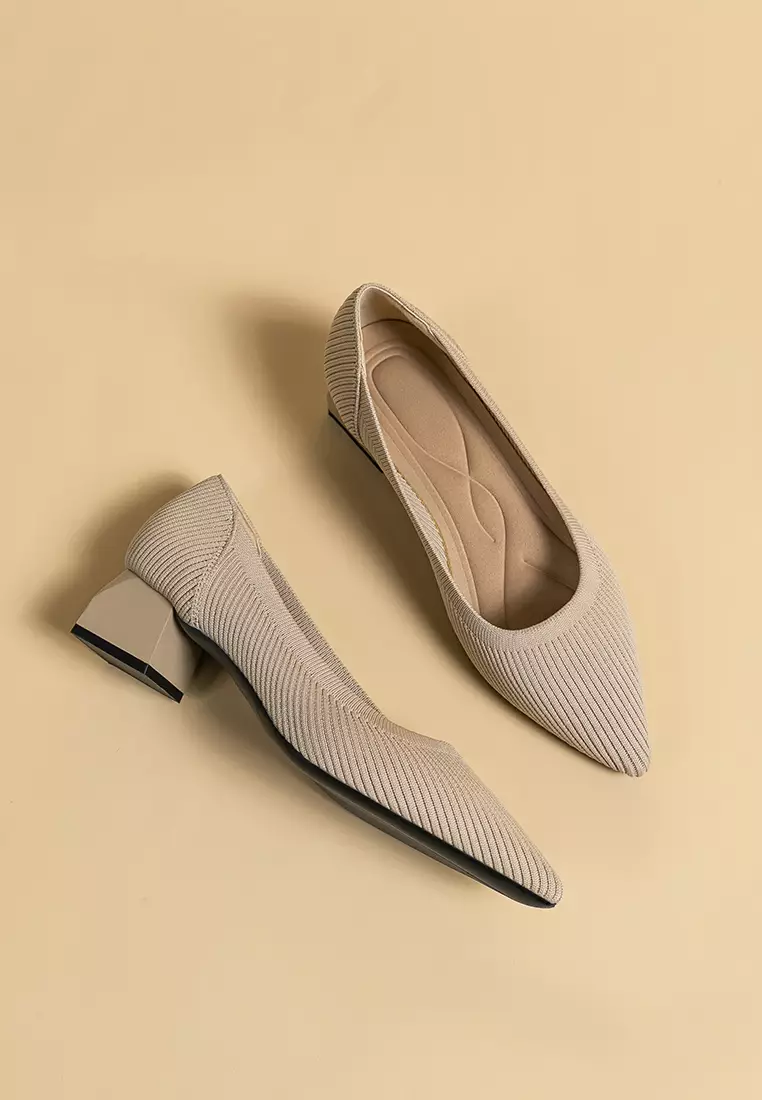 4CM ‌Pointed-toe Fly Knit‌ Chunky Heels‌ TJ1508