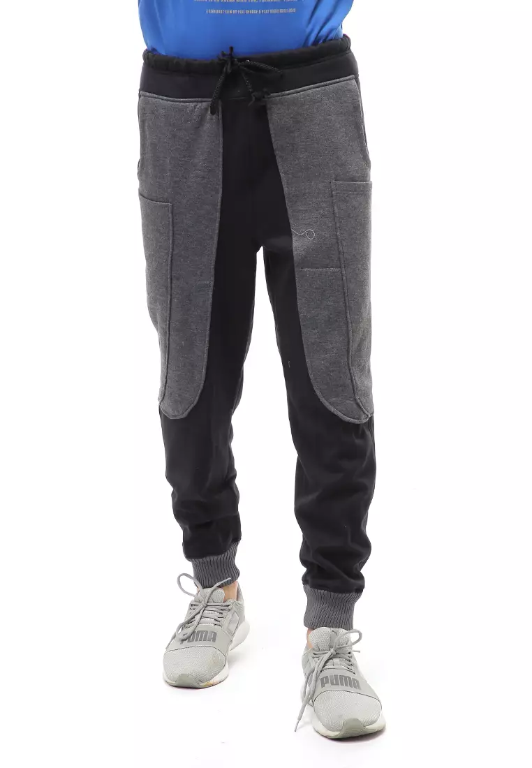 Locko Long Pants Celana Panjang Jogger Pria Material Fleece ORIGINAL - Black Gray