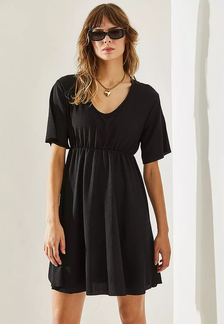 Elastic Waist V-Neck Dress