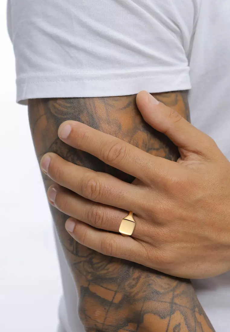 EXCLUSIVE Perhiasan Pria Perak Asli Lapis Emas Cincin Signet Chunky