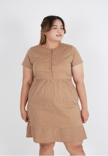 Sorabel brown Yuma Stripes Button Mini Dress Big Size Brown 4C64AAAEBBA9ADGS_1