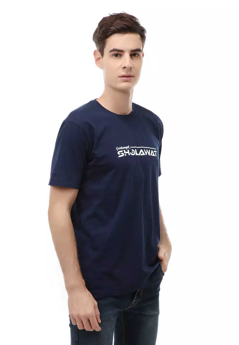 T-Shirt Atasan Kasual Pria Shalawat Lengan Pendek Material Cotton ORIGINAL - Navy