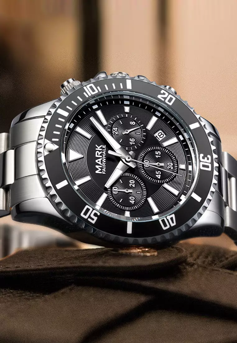 Unisex Alloy Chronograph Quartz Watch, 45mm, Stainless Steel Bracelet