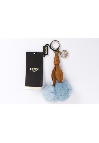 Fendi blue Pre-Loved Fendi 7AR642 Light Blue Fur with Brown Leather Bag Charm, Silver Hardware A4996ACBF55985GS_1
