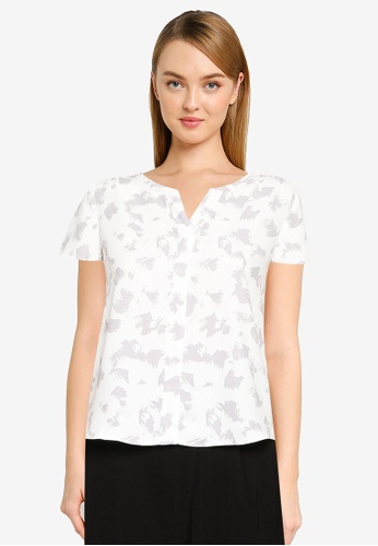 G2000 white Abstract Print Short Sleeve Blouse 0D45BAAFA87930GS_1