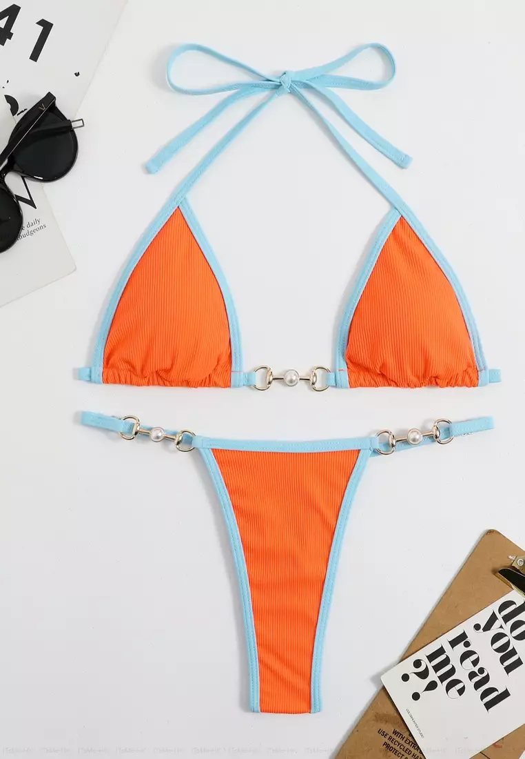 Zaful Swimwear Contrast Piping Bikini Bikini Set Full Coverage