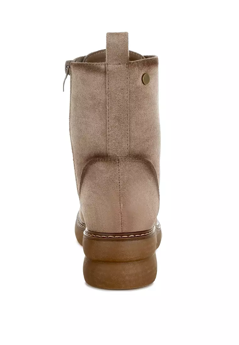 Lace Up High Ankle Boots in Taupe