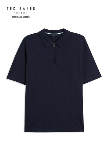 TED BAKER navy Ted Baker SS Textured Zip Polo 706F3AA48604FAGS_1