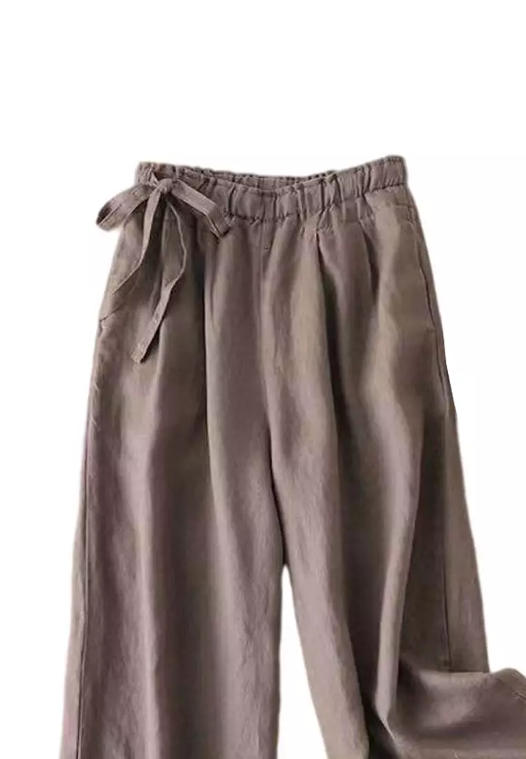 Pituitary Sensation Cotton-flax Wide-legged Pants RZ9026-1