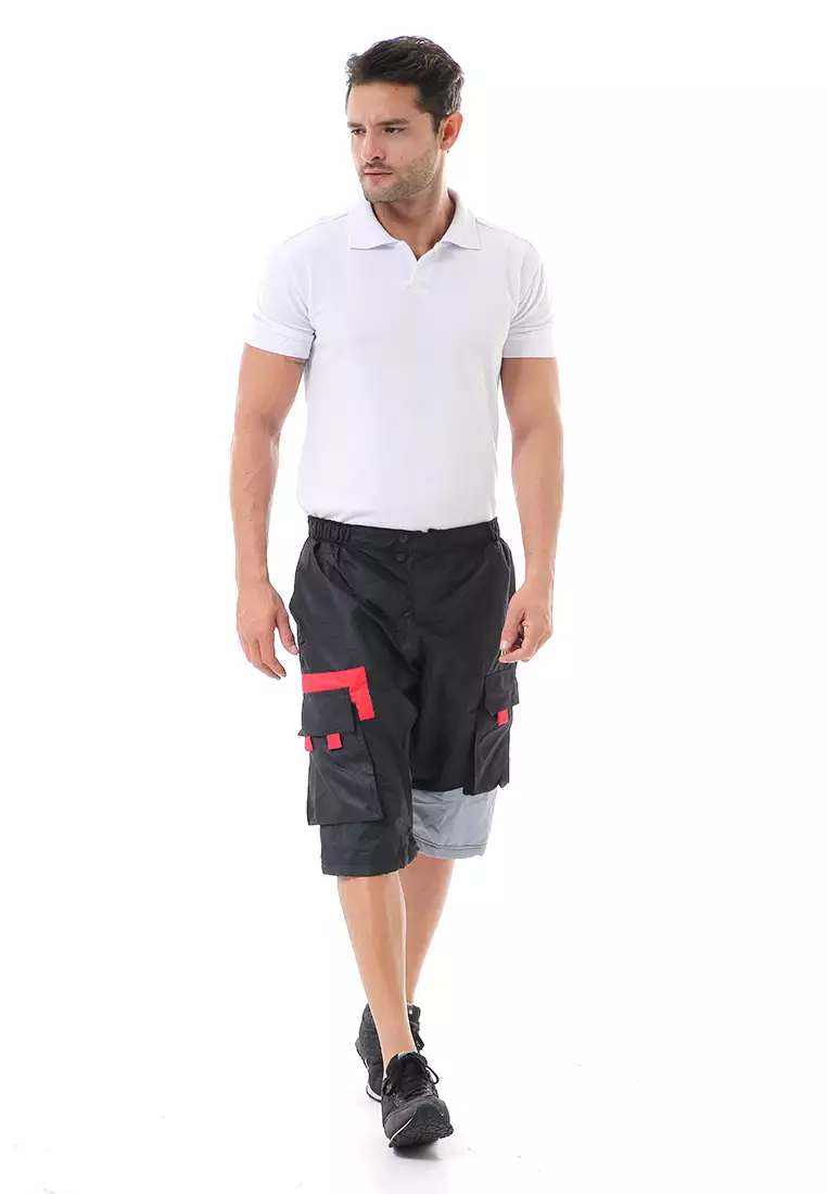 Grissham Celana Cargo Pendek Pria Short Pants Kasual Material Parasut ORIGINAL - Black
