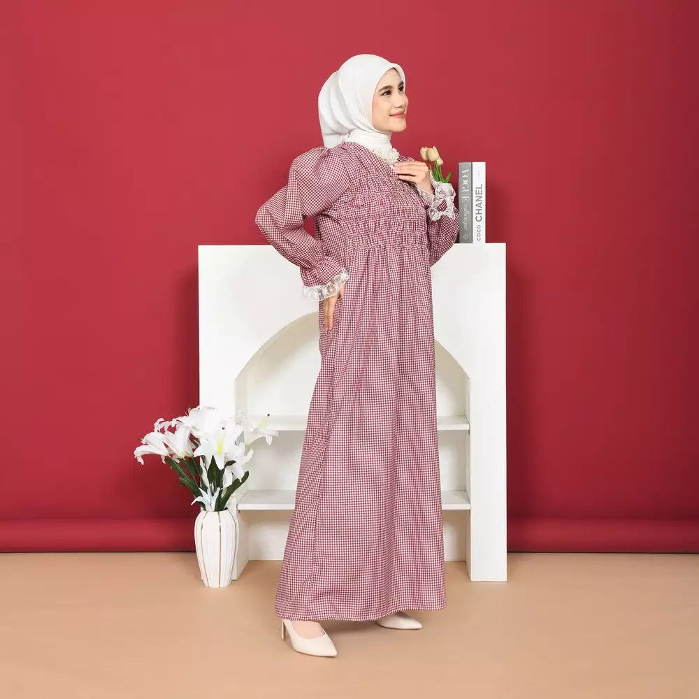 Eliana Rubber Dress - Gingham Maroon M19937 R77S4