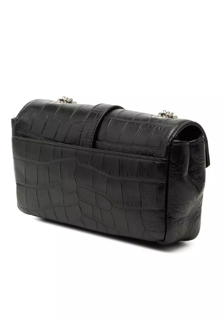 Pre-Loved Saint Laurent Baby Croc Embossed Calfskin Classic Monogram Chain Bag