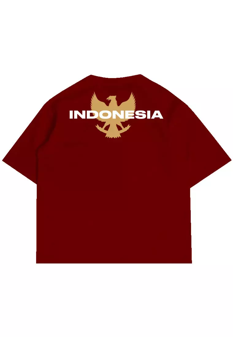 MTP24 kaos oversize gambar punggung indonesia GARUDA pulau bahan scuba tebal pria merah maroon