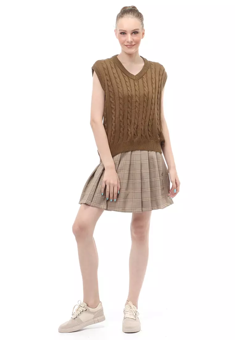 Urice Vest Rajut Atasan Wanita V-neck Sleeves Design Elegant - Bronze