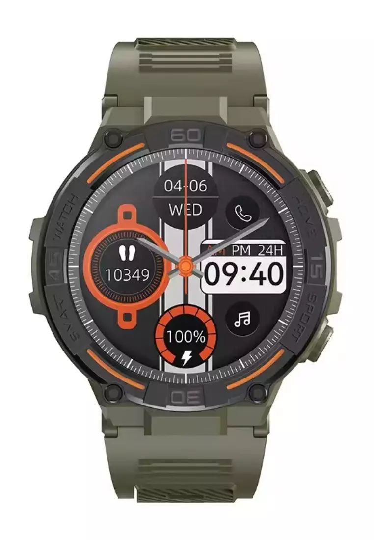 Unisex IOS/Android Green SmartWatch with Green Rubber Strap