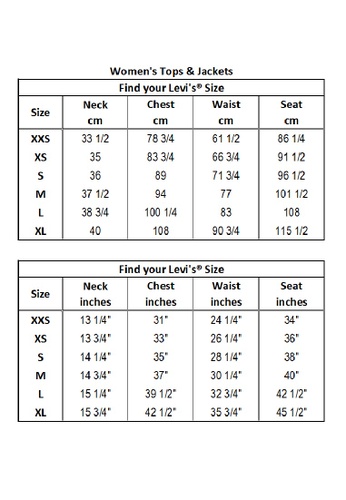 Forventning faldskærm Tahiti levis size chart cm, Off 71%, www.iusarecords.com