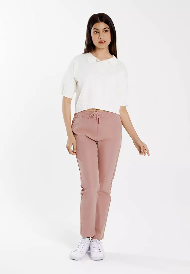 Forest Ladies Plain Elastic Waist Long Pants Women Casual Pants | Seluar Panjang Perempuan - 810503-59LotusPink