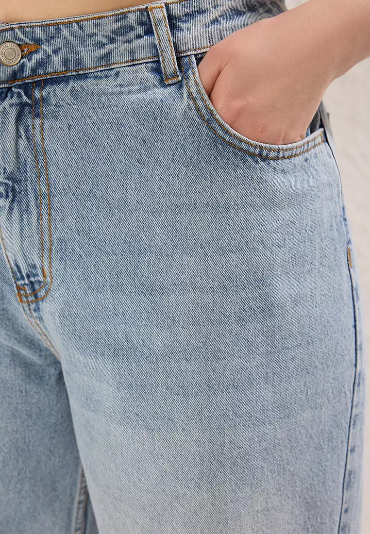 Light Blue High Waist Wide Leg Plus Size Wide Leg Jeans Tbbaw23Cj00020