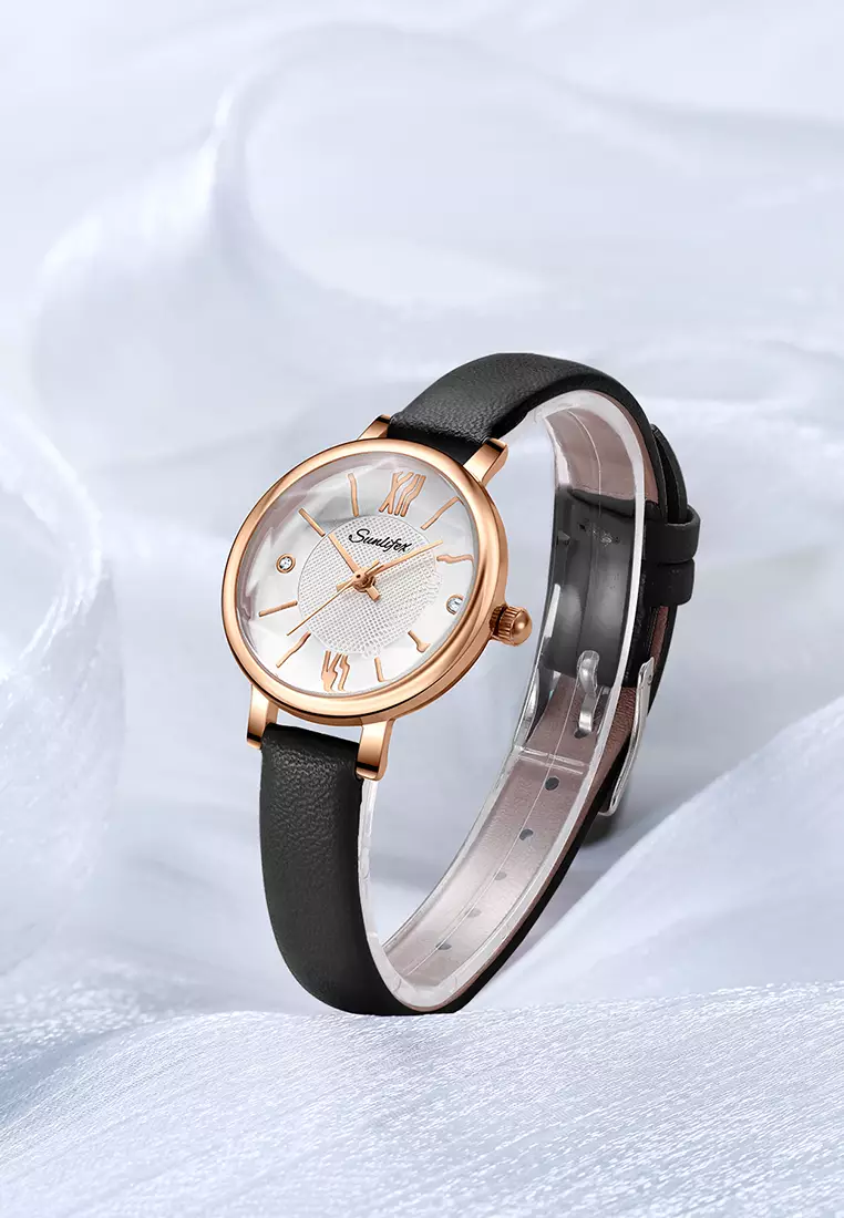 Jam Tangan Wanita 8005 Original Santai Kuarsa Tali Kulit Jam Wanita Anti Air Jam Tangan Cewek black