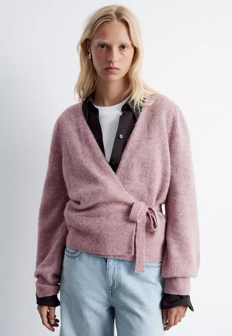 Mohair-Blend Knitted Wrap Cardigan