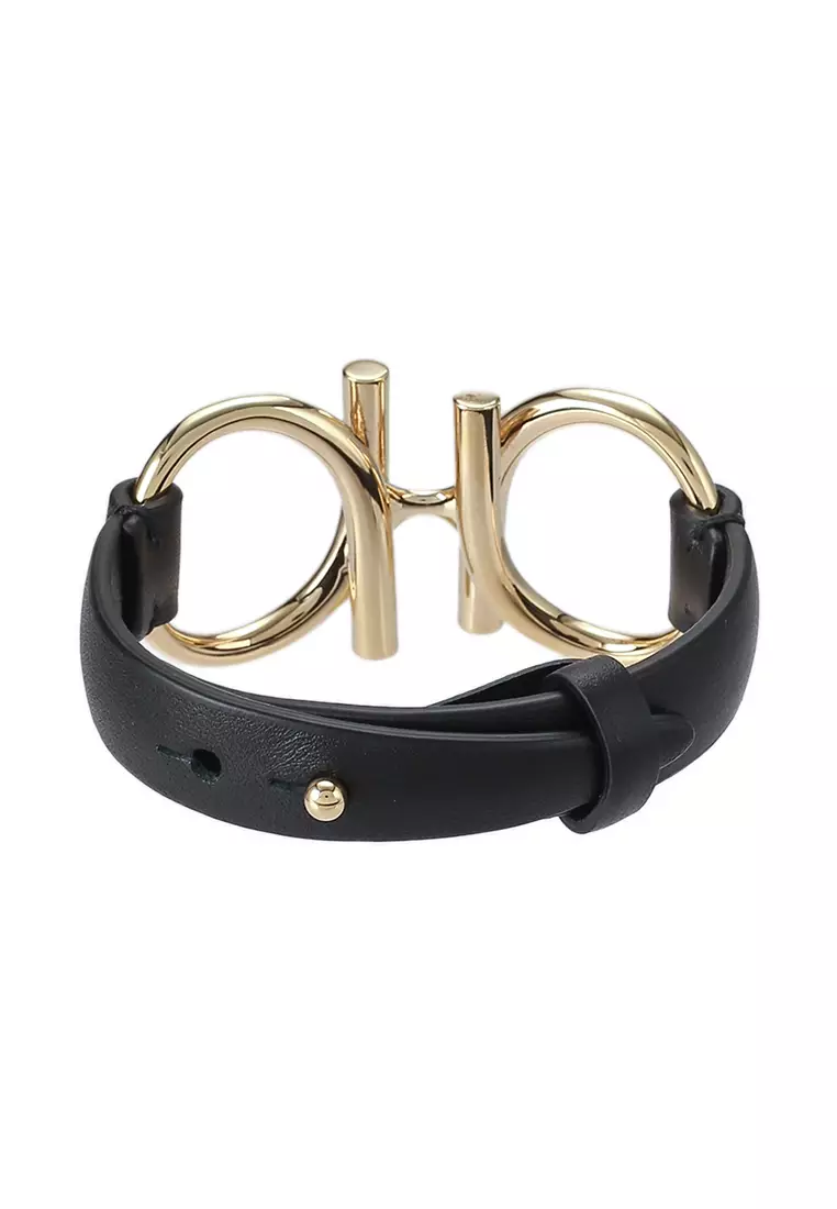 Buy Salvatore Ferragamo Double Gancini Leather Bracelet ik 2024