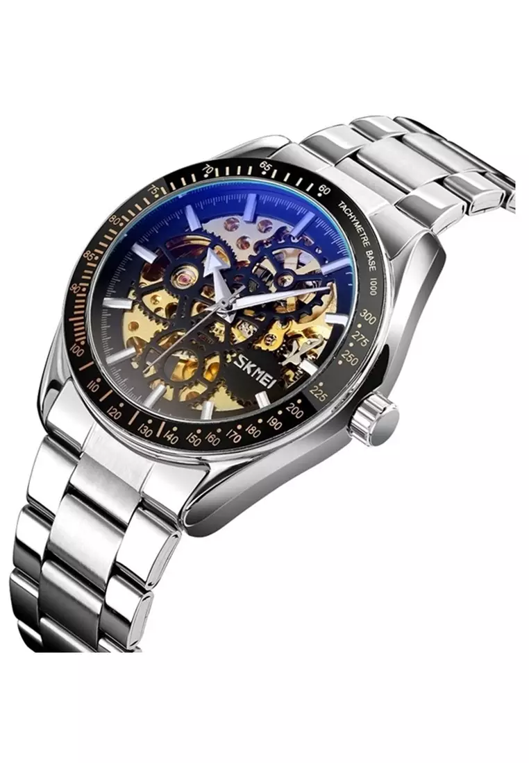 Jam Tangan Casual Mechanical Pria Automatic Movement Strap Tali Material Stainless Steel AX20 ORIGINAL