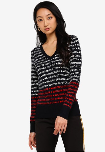 Jual Scotch Soda Classic V Neck Pullover With Maison Scotch Logo Artwork Original Zalora Indonesia