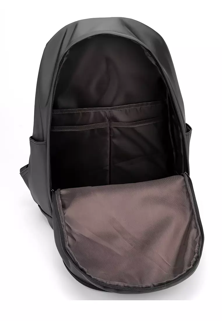 Men's Plain Water-proof Wear-resistant Nylon Zipper Backpack - Black