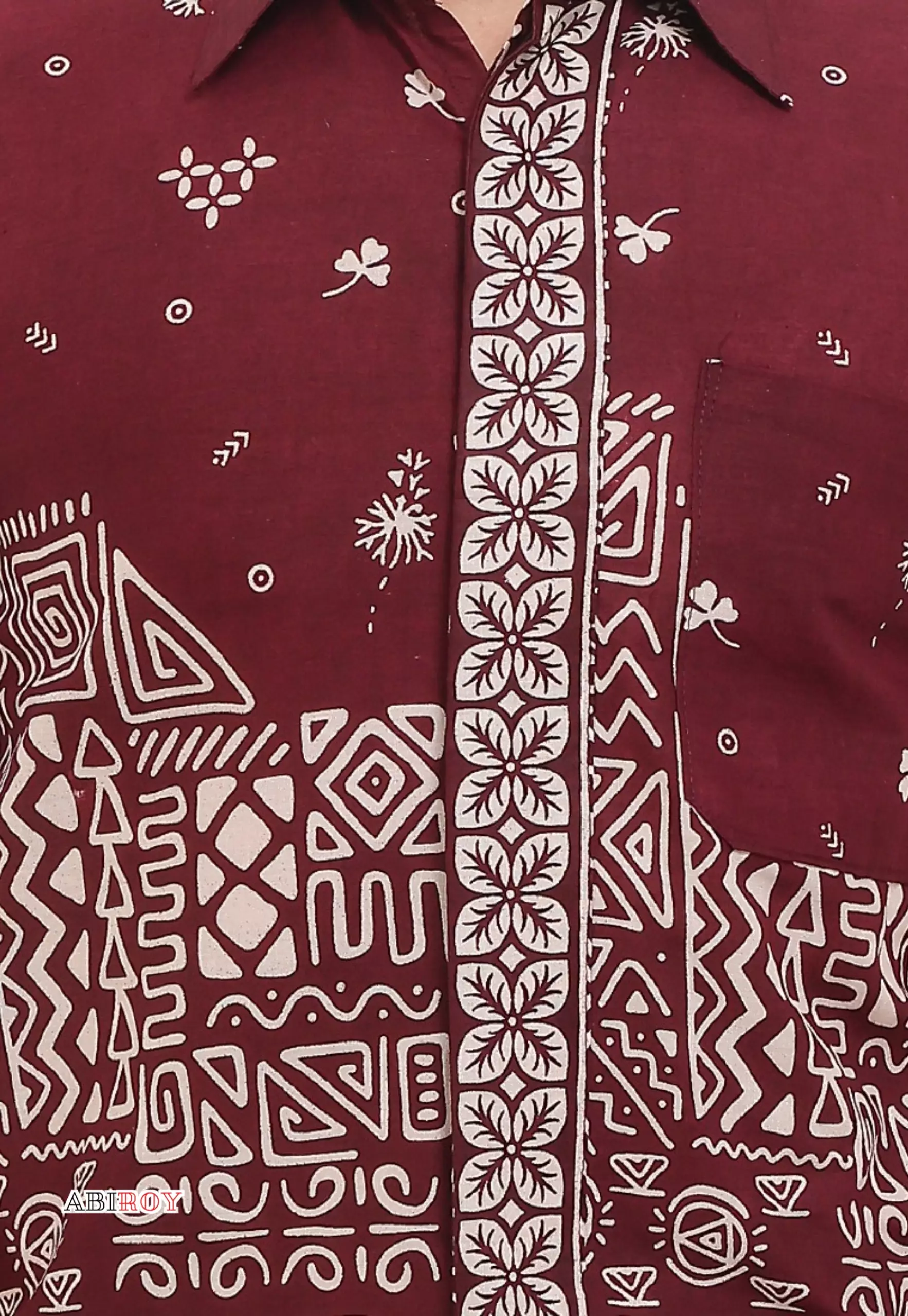 Ukiranda Burgundy Kemeja Batik Pria Premium Slimfit Lengan Pendek NLN