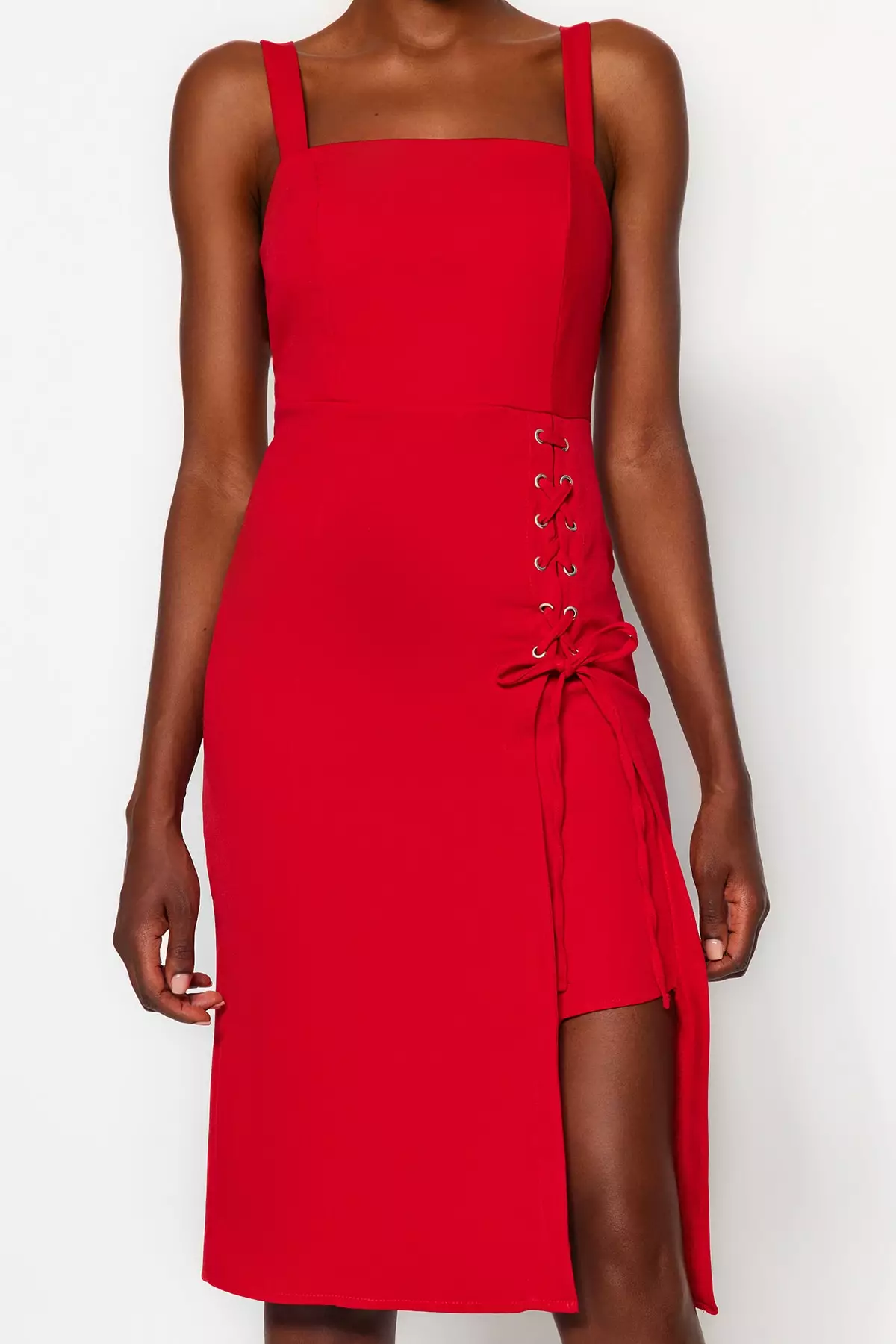 Eyelet Lace Up Midi Dress