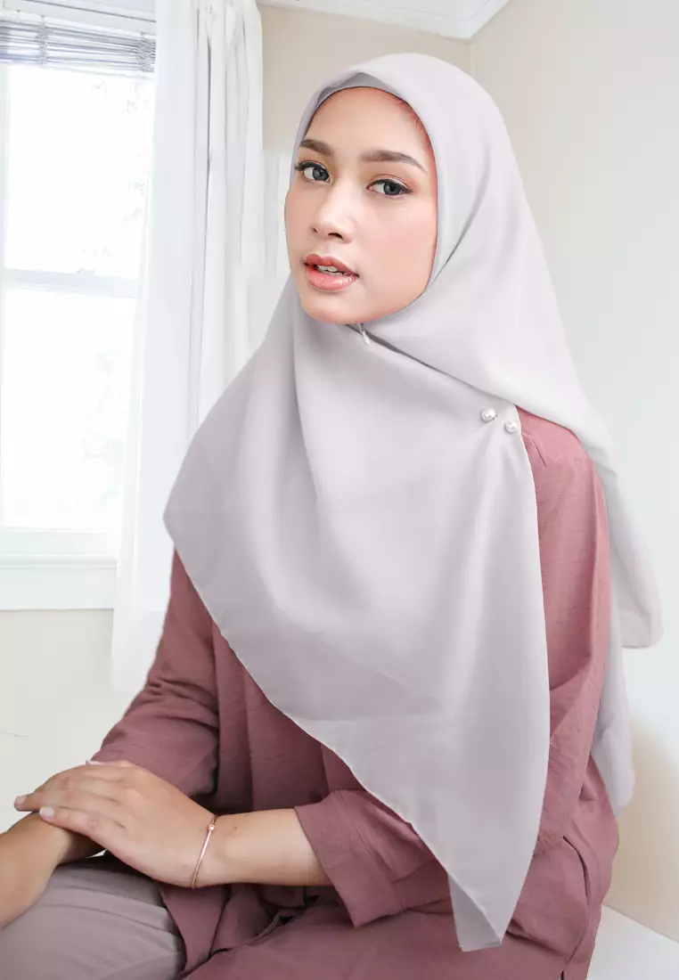 Cotton Bee - Shanara Instan | Hijab Segiempat Resleting - Silver Grey