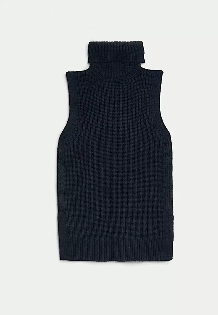 Recycled Blend Ribbed Roll Neck Knitted Vest