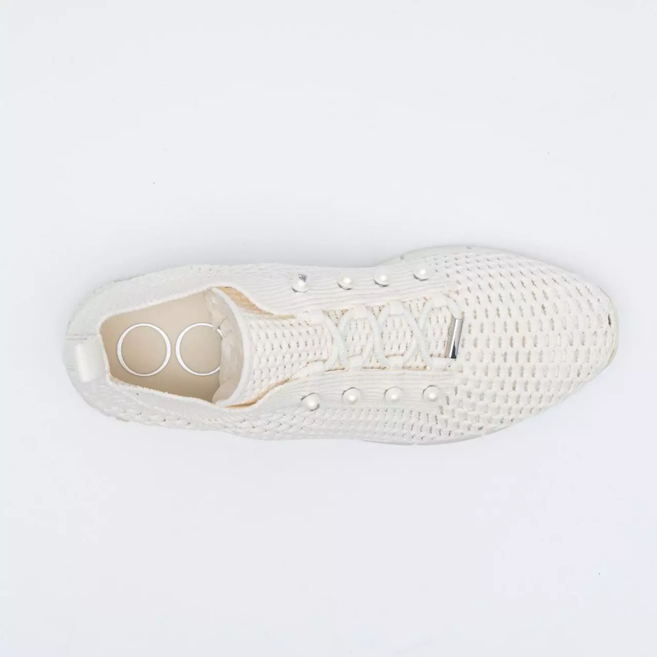 [5.5UPER DEALS] Veles Crochet Knit Low-Top Trainers with Pearls X Latte Mix