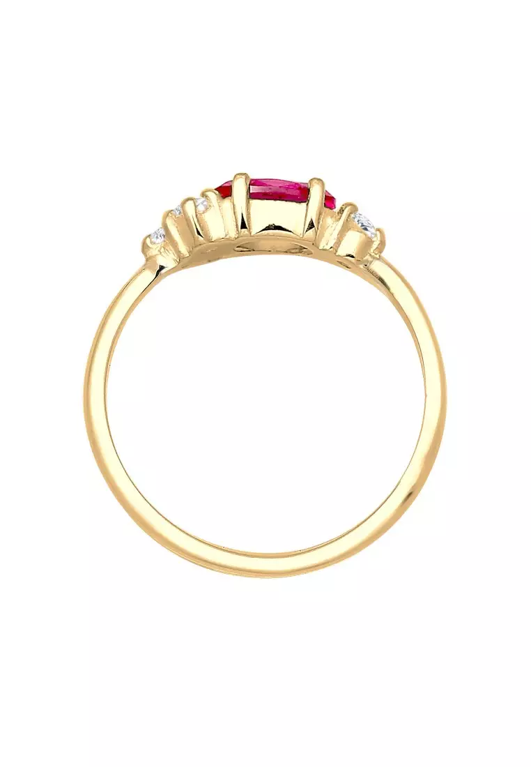 Cincin Perhiasan Perak 925 Wanita Zirconia Syntentic Ruby Gold Plated