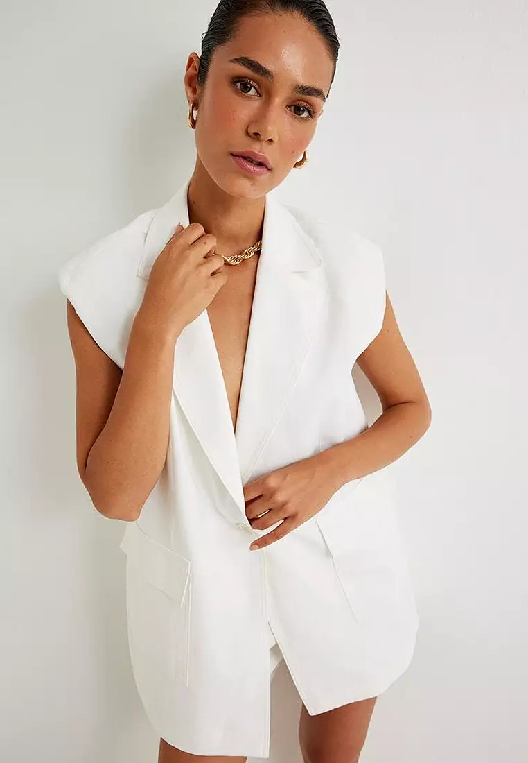 Linen Blend Sleeveless Blazer