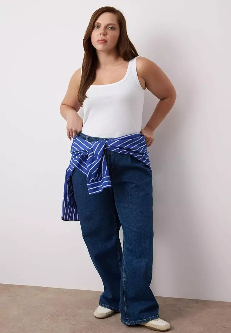 White U-Neck Soft Fabric 100% Cotton Knitted Large Size Undershirt