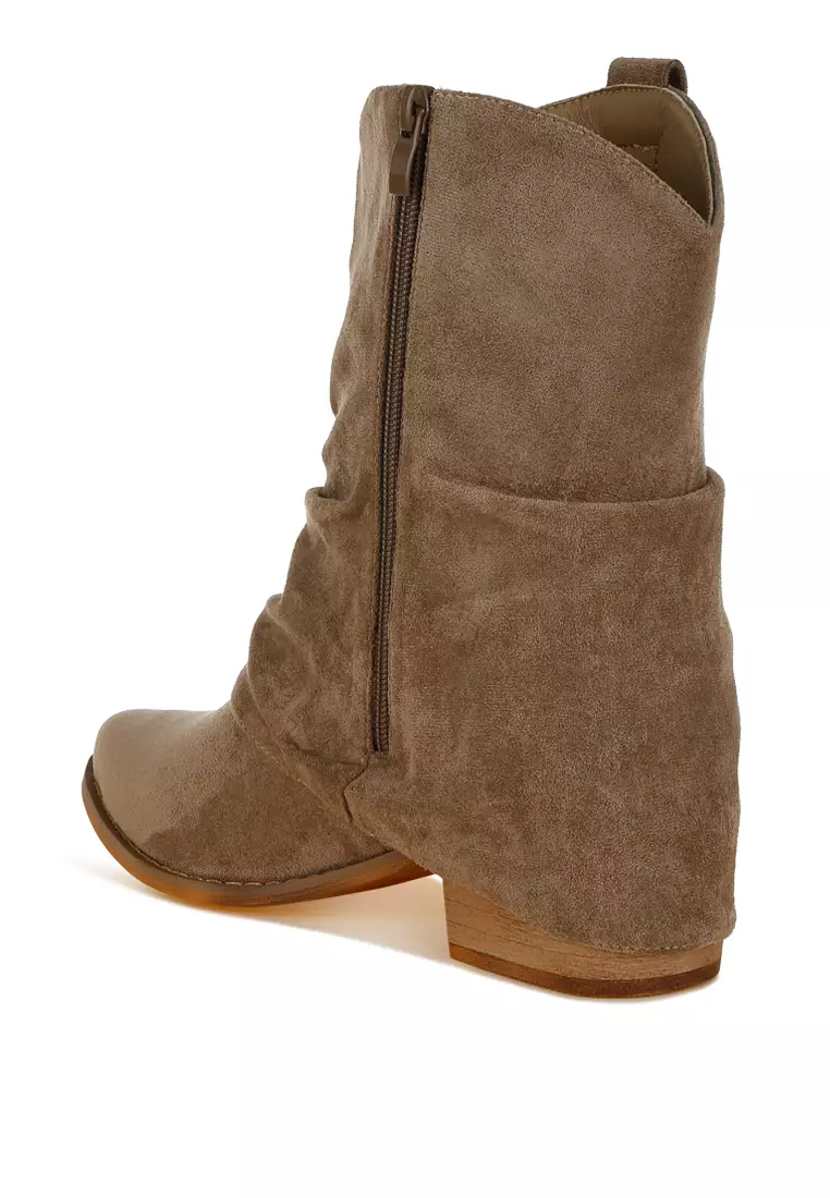 Sepatu Bot Betis Longgar Warna Taupe